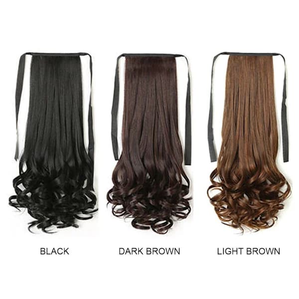38-58 cm Medium Lang Parykk Wrap Around Hestehale LYSEBRUN L lysebrun L