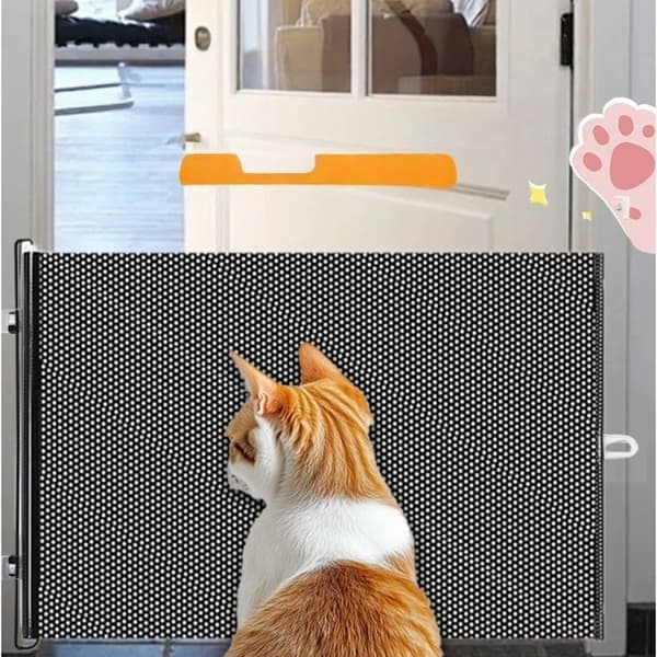Rollable High Pet Gate with Double Hooks, No Drilling, Space-Saving Barrier up to 125 cm Wide, ABS+PVC 58 cm