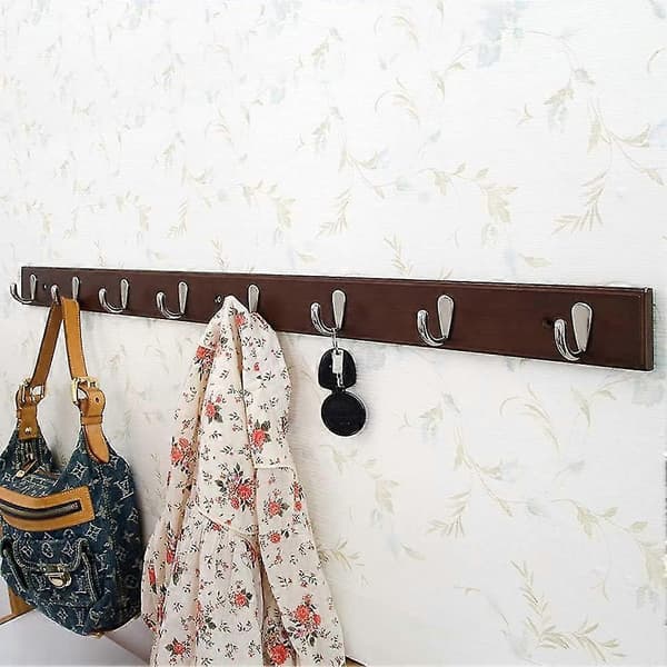 Wall-mounted wooden coat rack, towel rack with 4 hooks wall-mounted for kitchen and bathroom (coffee)