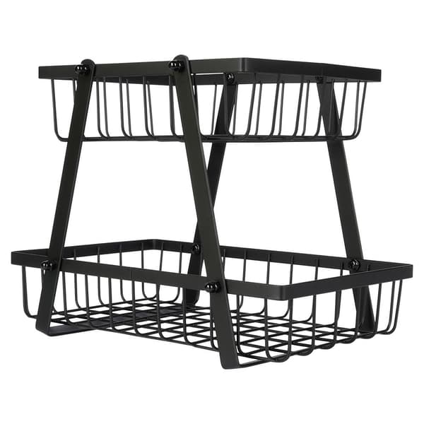 Two-Tier Industrial Black Metal Fruit Basket