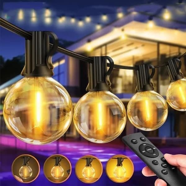 30m Outdoor String Lights, 50+2 G40 LED Bulbs, IP44 Waterproof for Patio and Party, Dimmable with Remote Control