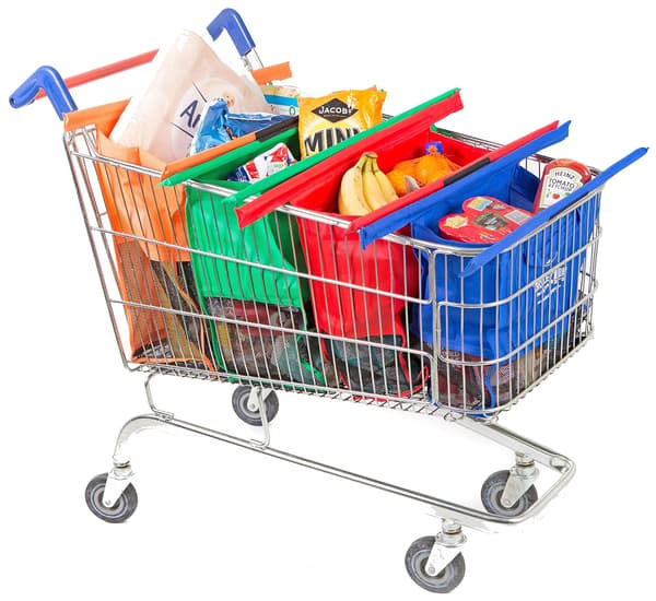 Trolley Bags Gjenbrukbare handleposer - Sett med 4 poser for vanlige supermarkedsvogner