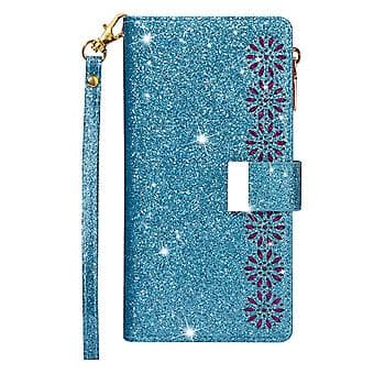 Glitter læderetui med lynlås til Huawei Mate 20 Pro (Himmelblå)