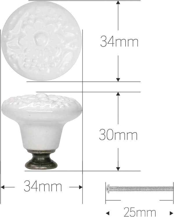 12-pack Vintage Cabinet Knobs with 34mm Round Ceramic Handles, Rose