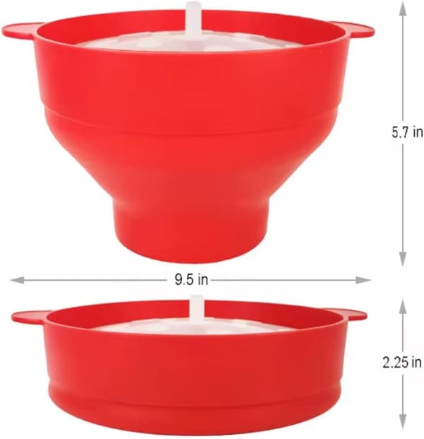 Popcorn Bowl Silicone Micro Bowl for Popcorn - Foldable Red