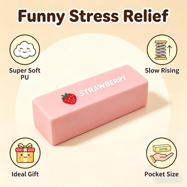 2-pack smörpinne långsamt stigande klämleksak, stresslindring (jordgubbe)