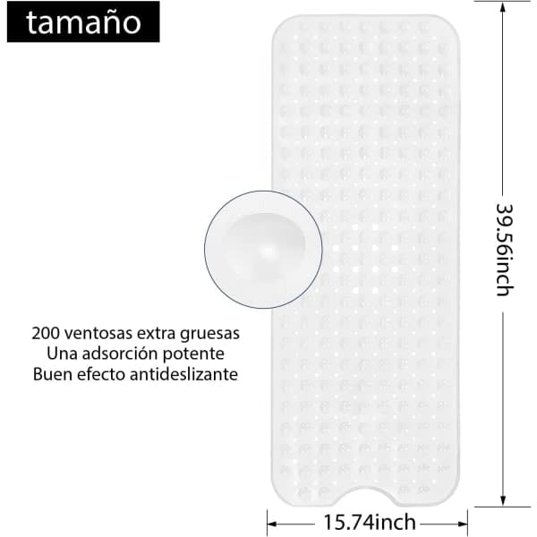100 x 40 cm, (hvit), baderomsmatte, sklisikker baderomsmatte, ekstra lang ma