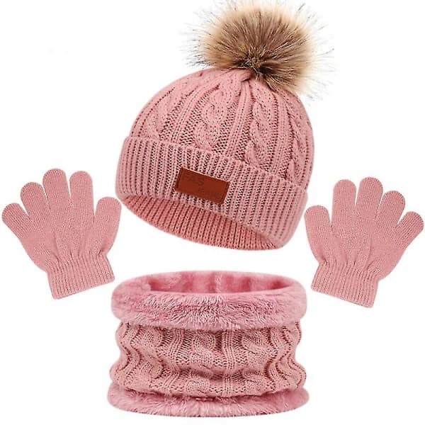 Børnehat, tørklæde, handsker, tredelt sæt, efterår og vinter, ny enkel bold babymøssa - Beige