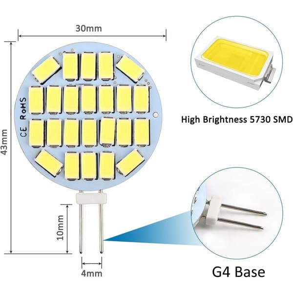 G4 LED-pære kaldhvit 6000K 3W 6-pakning