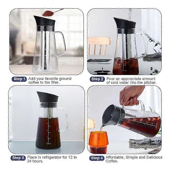 Durable Glass Cold Brewer, 1.2L, Airtight Lid