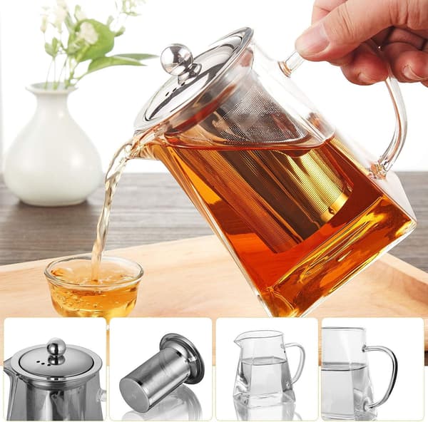 Glaskande med varmebestandig si i rustfrit stål, perfekt til te og kaffe 750ml 750ml