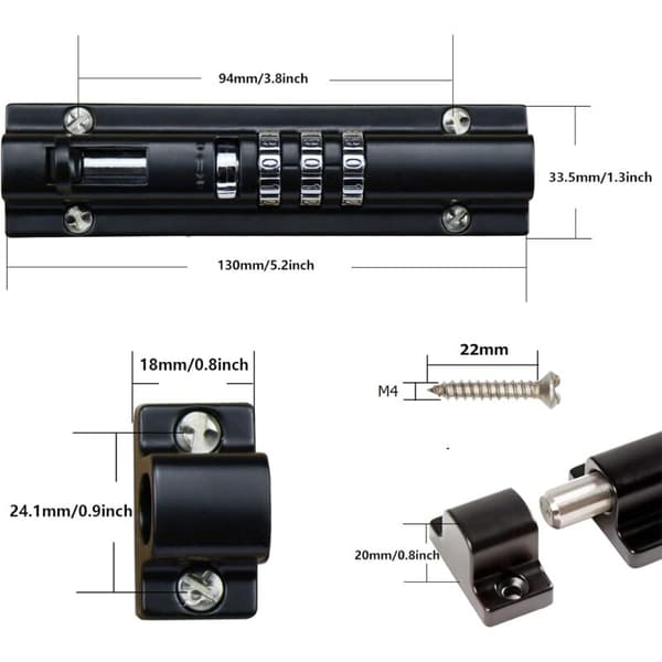 Mechanical Coded Door Lock Keyless Combination Gate Lock Fixing Screws for Cabinets Garden Garage Black