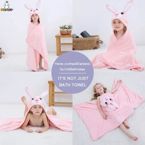 Babybadehåndkle med hette, søtt dyr, bomull, bad, utendørs, barnebadekåpe, badehette, 120*70cm, 0-6 år