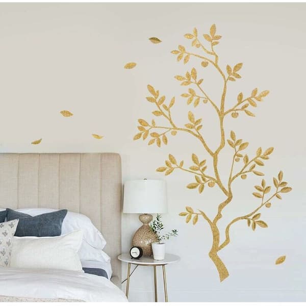 Decorative Wall Stickers with Tree Branches, Golden Leaves, Wall Decoration for Living Room, Bedroom, Kitchen