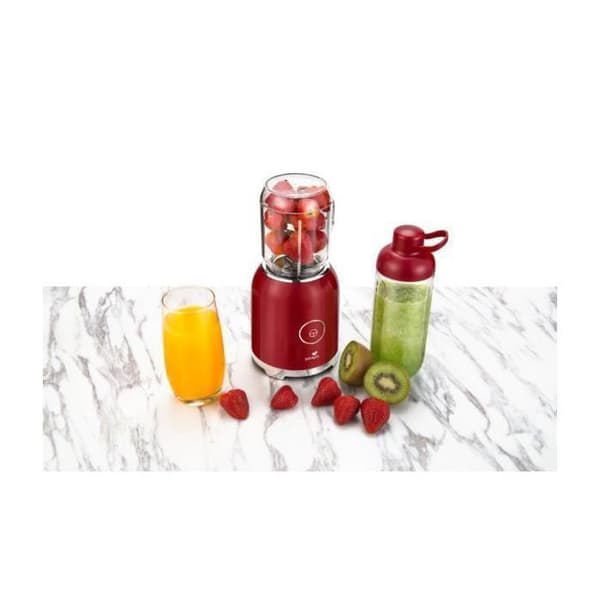 Blender smoothie bärbar 250W – 6 rostfria blad – Flaskor 500 ml + 600 ml – Säkerhetslås – Diskmaskin Röd