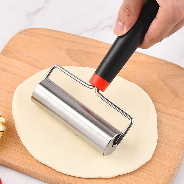 Rolling Pin, Stainless Steel Rolling Pin with Handle, Compatible with Rolling Out Pizza Dough, Biscuits, Fondant (11.6 cm)