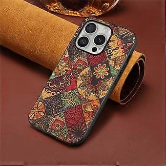 Kompatibelt deksel til iPhone 16 Pro, blomstret PU-skinn + PC + TPU-telefondeksel (gul)