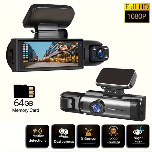 64 GB Dobbeltlinse Bil-DVR med 1080P HD Nattsyn