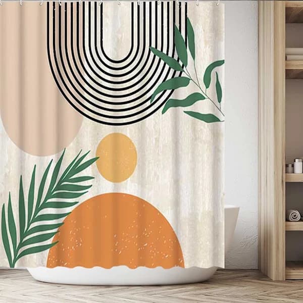 Abstract Shower Curtain Boho Arch Sun Beige Modern Minimalist Home Bathtub Set with 12 Hooks Washable Durable Polyester