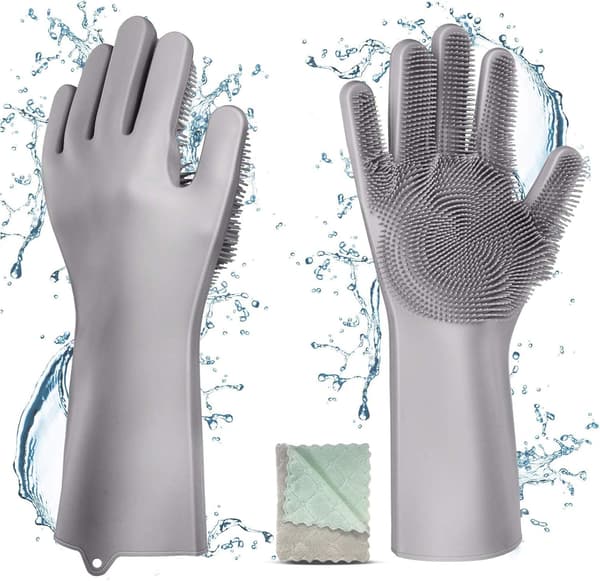 Silicone Dishwashing Gloves, Magic Kitchen Gloves Fruit and Vegetable Cleaner - Food Grade Silicone Scrubber Brush