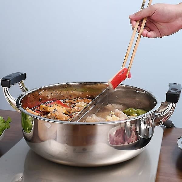 Dobbelthåndtak Hotpot Gryte Rustfritt Stål Delt Hotpot Multifunksjonell Gryte Hjemmetilbehør