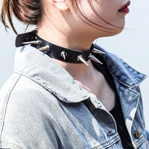 Punk Goth Necklace Choker for Women Men PU Leather Spike Rivets Chain Necklace Adjustable B B