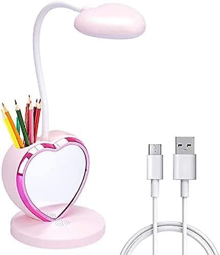 LED-bordlampe for barn, liten bordlampe med USB-ladeport og pennholder og telefonstativ [DB]