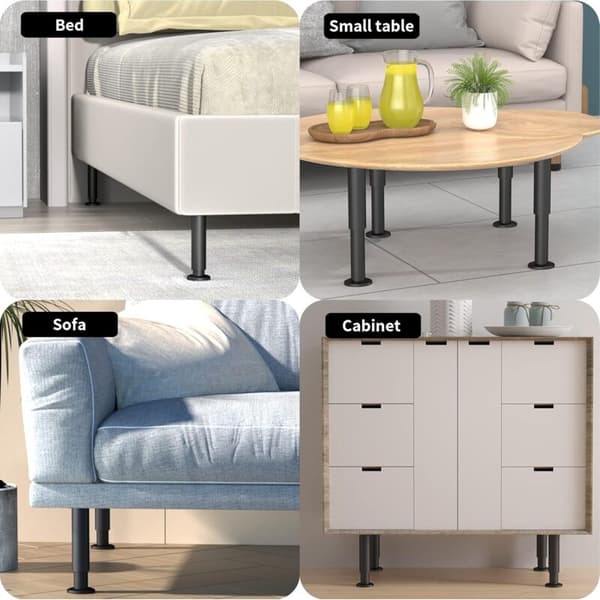 4 stk. justerbare møbelben 12-18 cm til sovesofa, stol, sofa, sminkebord, sengeramme, centrale sengelameller, sort