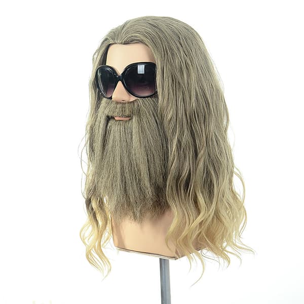 Lång Lockig Blond Brun Herrperuk med Mustasch Halloween Cosplay Kostym Festperuk