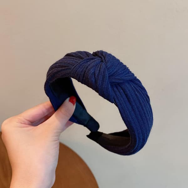 Hodebånd for kvinners hårknute, vridd bredt pannebånd, elastisk krysshår, tilbehør, 3-pakning hodebånd (marineblå, mørkegrå, gul) - 03