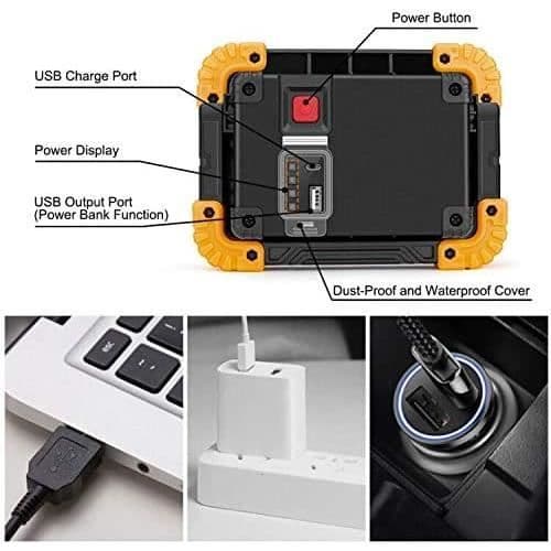 Oppladbar LED-hodelykt, 10W 750LM Byggeplasslykt, Arbeidslampe med USB, 4 moduser Vanntett Hodelykt (2[DB]