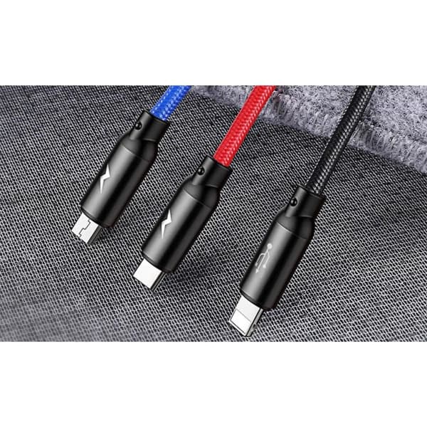 3-in-1 USB-laturi pikalatauskaapeli Micro USB Type C iPhone 1,2 m