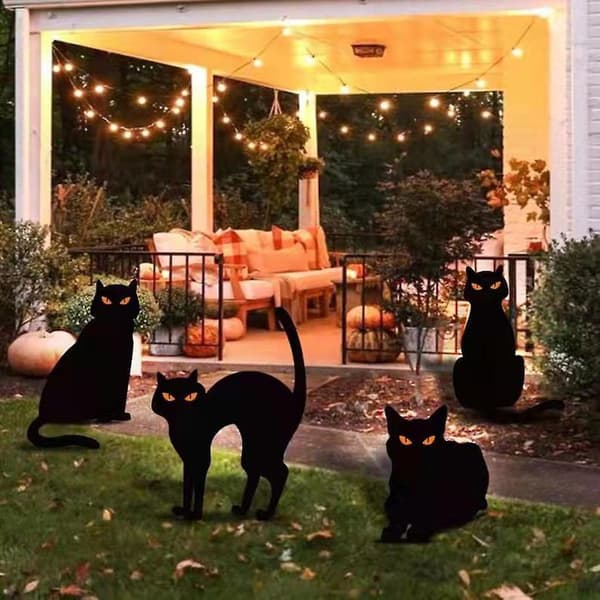 Musta kissa siluetti puutarhakyltit panoksilla Halloween-koristeet ulkona Sc（Lie）