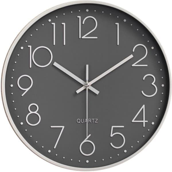Modern klocka Tyst icke-tickande Väggklocka Tyst väggklocka (vit text på grå bakgrund med vit ram (20cm)) vit