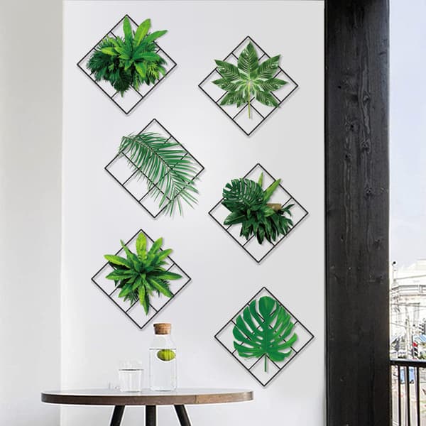 6 sæt vægdekorationer grønne planter gittermærke palm blade DIY væg