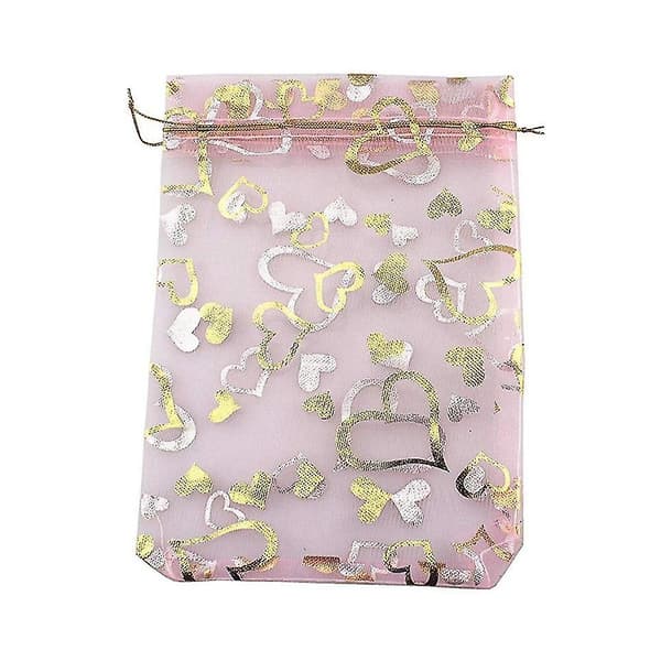 200 stk 9x12cm Hjerteformede Lyserøde Organza Smykkeposer