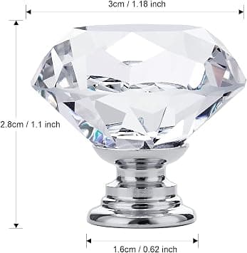 2-pakning 30 mm (klar diamant + krombase) krystallglass skapsknott