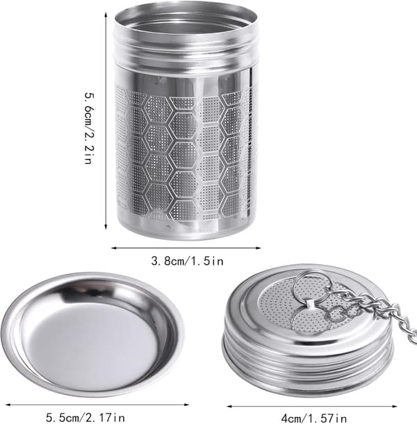 Te-infuser til løs te, te-infuser i rustfrit stål, teblad-infuser, finmasket tefilter med låg, kædekrog og drypbakke