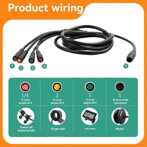 Electric Bicycle Cable 1 to 4 Wiring Harness Main Cable Waterproof Connector for Electric Bicycle Throttle LCD Brake