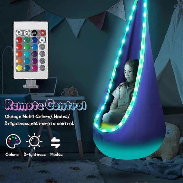 LED-upplyst sensorisk gungstol med uppblåsbar kudde för barn, inomhus/utomhus, läsning och avkoppling