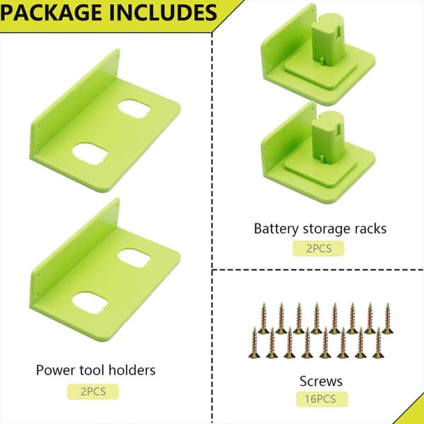 Set of 4 Tool and Battery Holders for 18V Power Tools, 18V Battery and Tool Storage Holder.