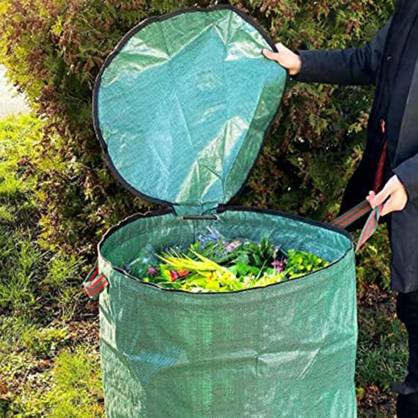 Hagesekk for hageavfall 300L - Søppelsekker for døde blader, planteavfall, hagearbeid - Gjenbrukbar, selvstående, sammenleggbar