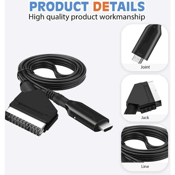HDMI till SCART Adapter Converter med Audio Video Support, Kompatibel med 1080p/720p
