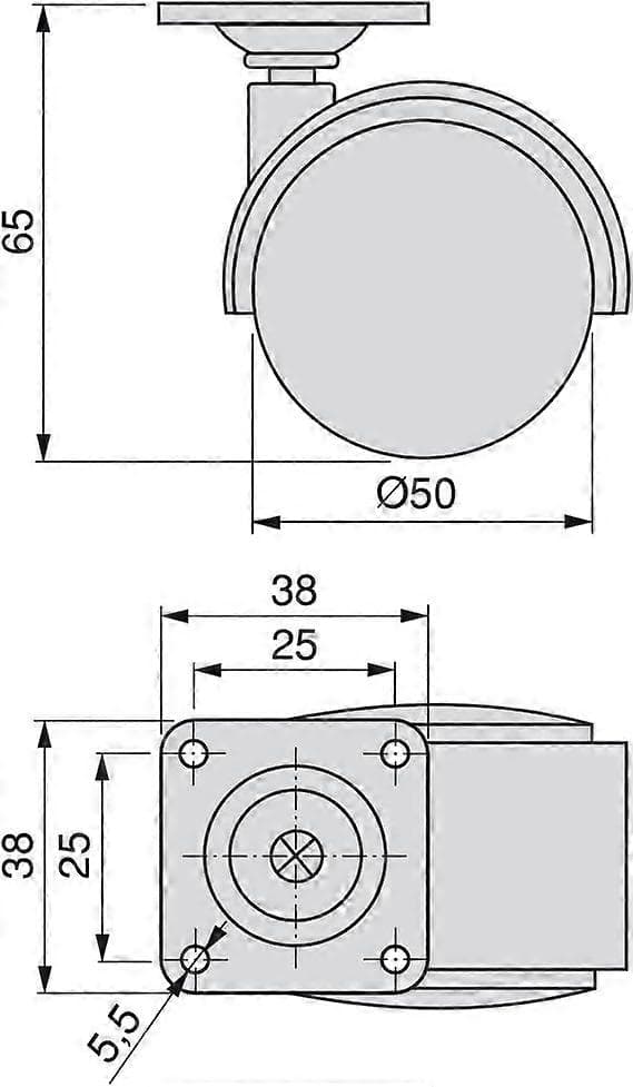 Sett med 4 svingbare hjul 50 mm med festeplate/kulelager Svart [DB]