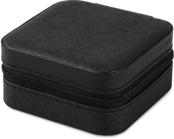 Bærbar smykkeskrin, 2 stk sort, 10x10x5cm, læderringorganisator til rejser