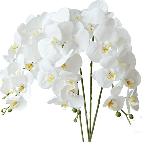 4 stilker kunstig Phalaenopsis orkidé hvite blomster 70 cm med kunstige