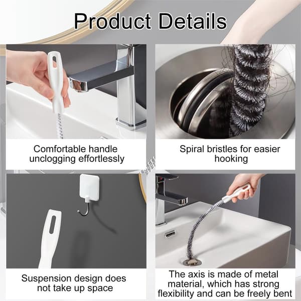 Drain Cleaner - 5-pack - Drain Unblocker - Sink Clogged - Cleaning - Removal Tool - Cleaning Brush