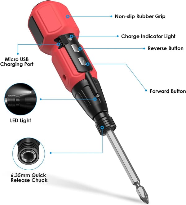 USB-genopladelig elektrisk skruetrækker bærbart reparationsværktøj til hjemmet med LED-lys rød