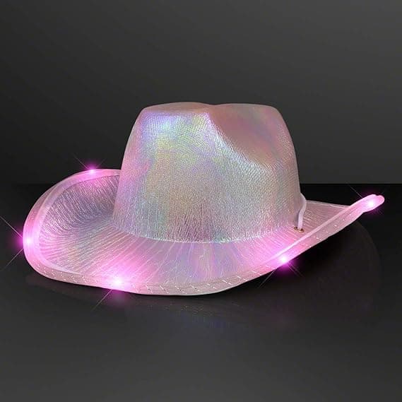 Lysende, skinnende lyserød rumhjelm, lysende cowboyhat