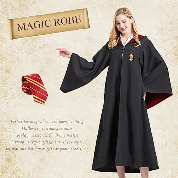 (L) Gryffindor troldmandskåbe Gryffindor uniformskåbe, kappe og slips, troldmandskostume til voksne, Halloween Cosplay